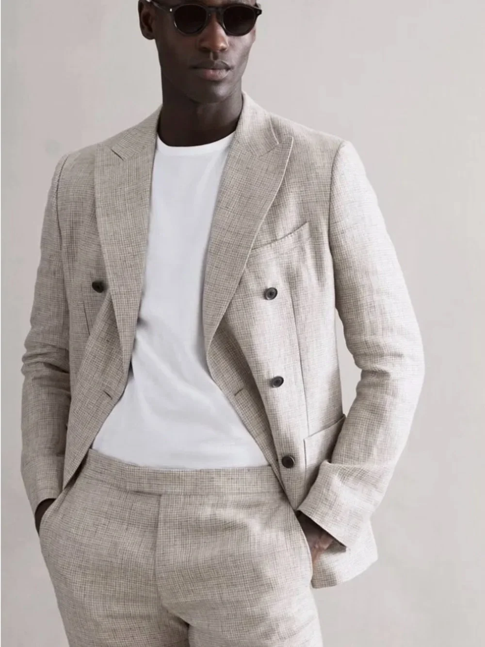Reiss Blazer Angel Slim Fit Puppytooth Blazer Oatmeal Beige size 40